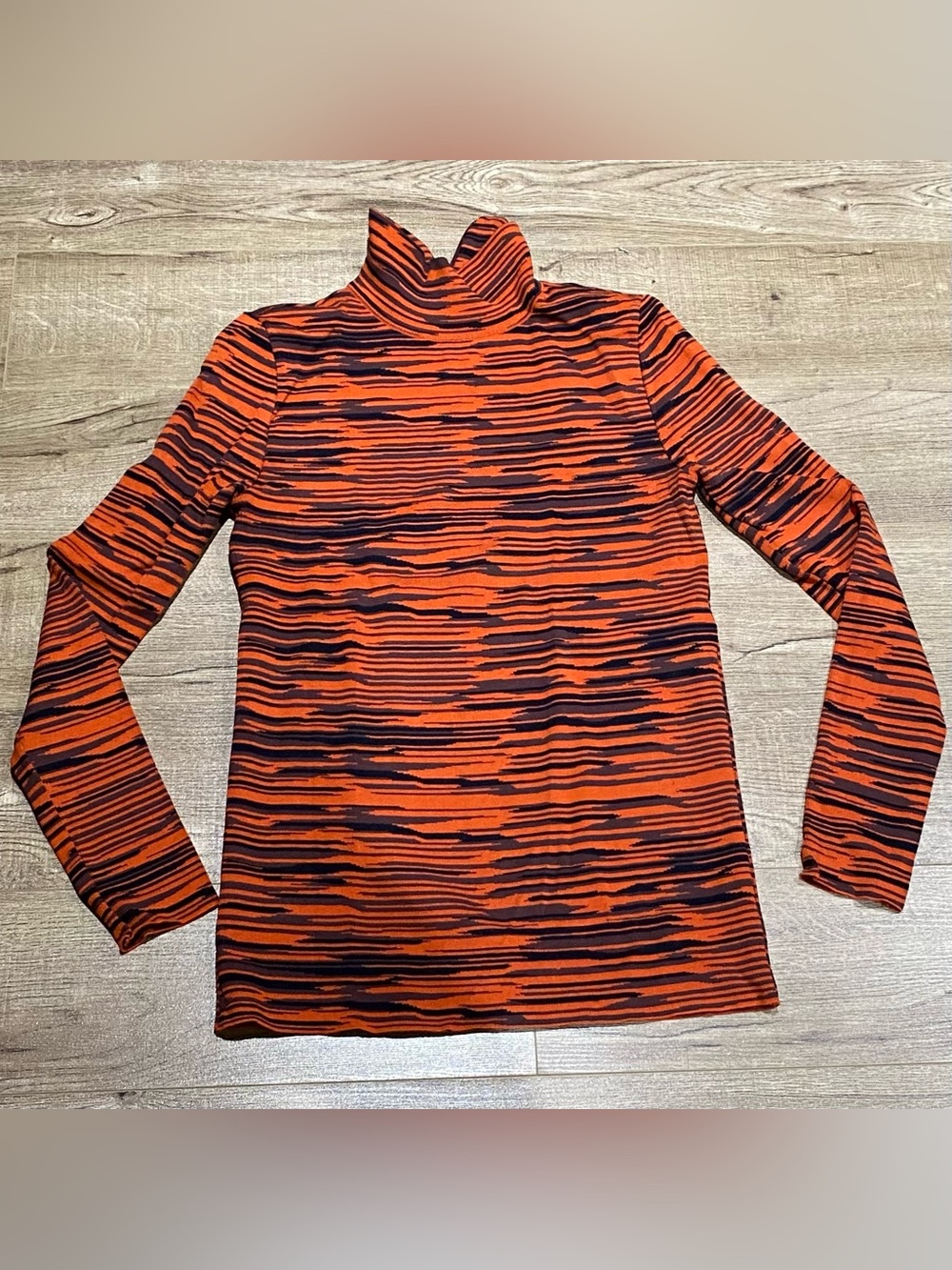 Stella McCartney Orange and Black Striped Turtleneck Long Sleeve Top